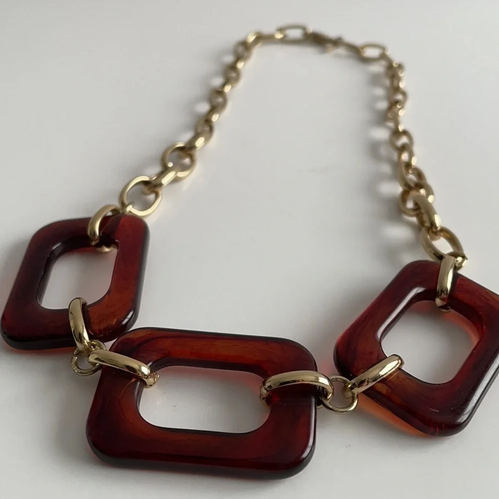 Large Statement Choker Style Acrylic Rectangle Tortoise Necklace - Picture 8 of 9